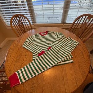 Hanna Andersson Holiday Green Striped Pajamas Set Top Pants Organic Cotton L